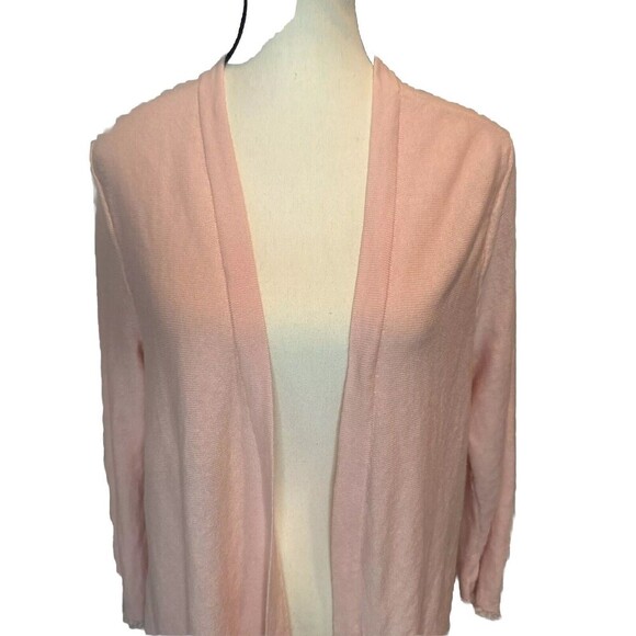 J.Jill PINK Linen Blend Open Front Fringe Hem 3/4 Sleeve Cardigan Sz Large - Picture 2 of 9